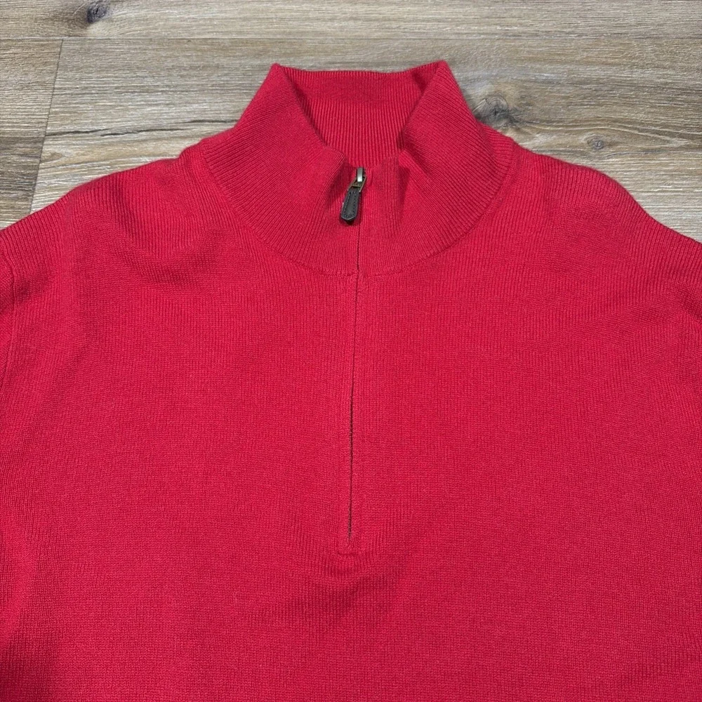 Polo Ralph Lauren Men's LARGE 100% Merino‎ Wool Red Quarter 1/4 Zip Knit Sweater